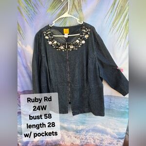 Ruby Rd. Dark Blue Embellished Denim Jacket